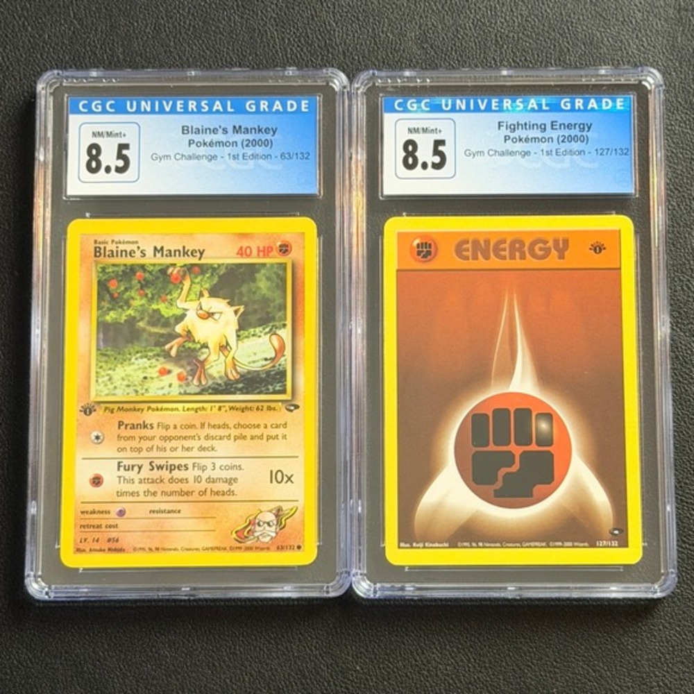 Blaine's Mankey 63/132 1st Ed Fighting Energy CGC 8.5 Pokemon Gym Challenge 2000
